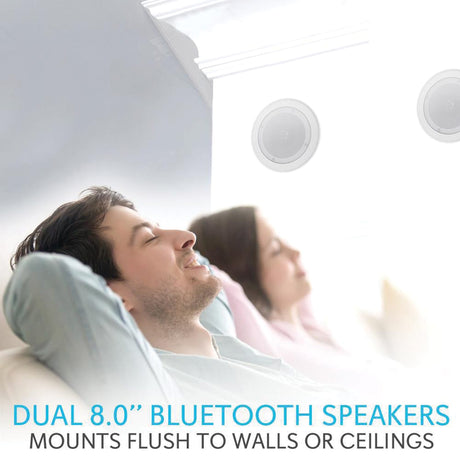 Pyle 8-In. 250-Watt-Max Bluetooth In-Ceiling/In-Wall Speaker Pair with Polypropylene Woofer and Fixed Polymer Tweeter, 8 Ohms