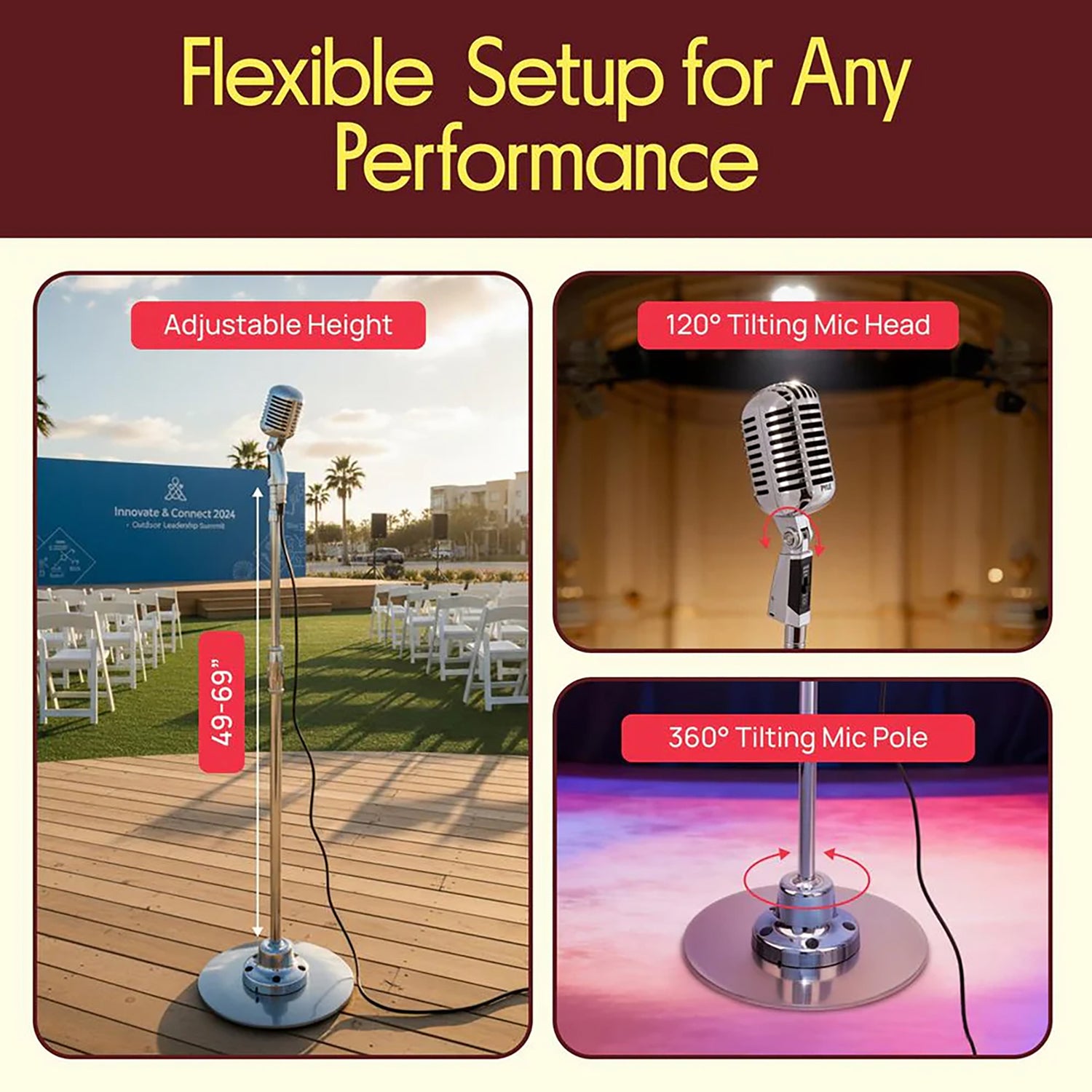 Pyle Wired Classic Retro Vintage-Style Detachable Unidirectional Microphone with Telescoping and Pivoting Stand, Silver Finish