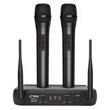 Pyle VHF Dual-Channel Fixed-Frequency Wireless Microphone System with 2 Handheld Microphones, Adjustable Volume, PDWM2135