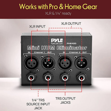 Pyle 2-Channel Mini 60-Hz AC Hum Eliminator Box with XLR and TRS Inputs/Outputs, PHE400