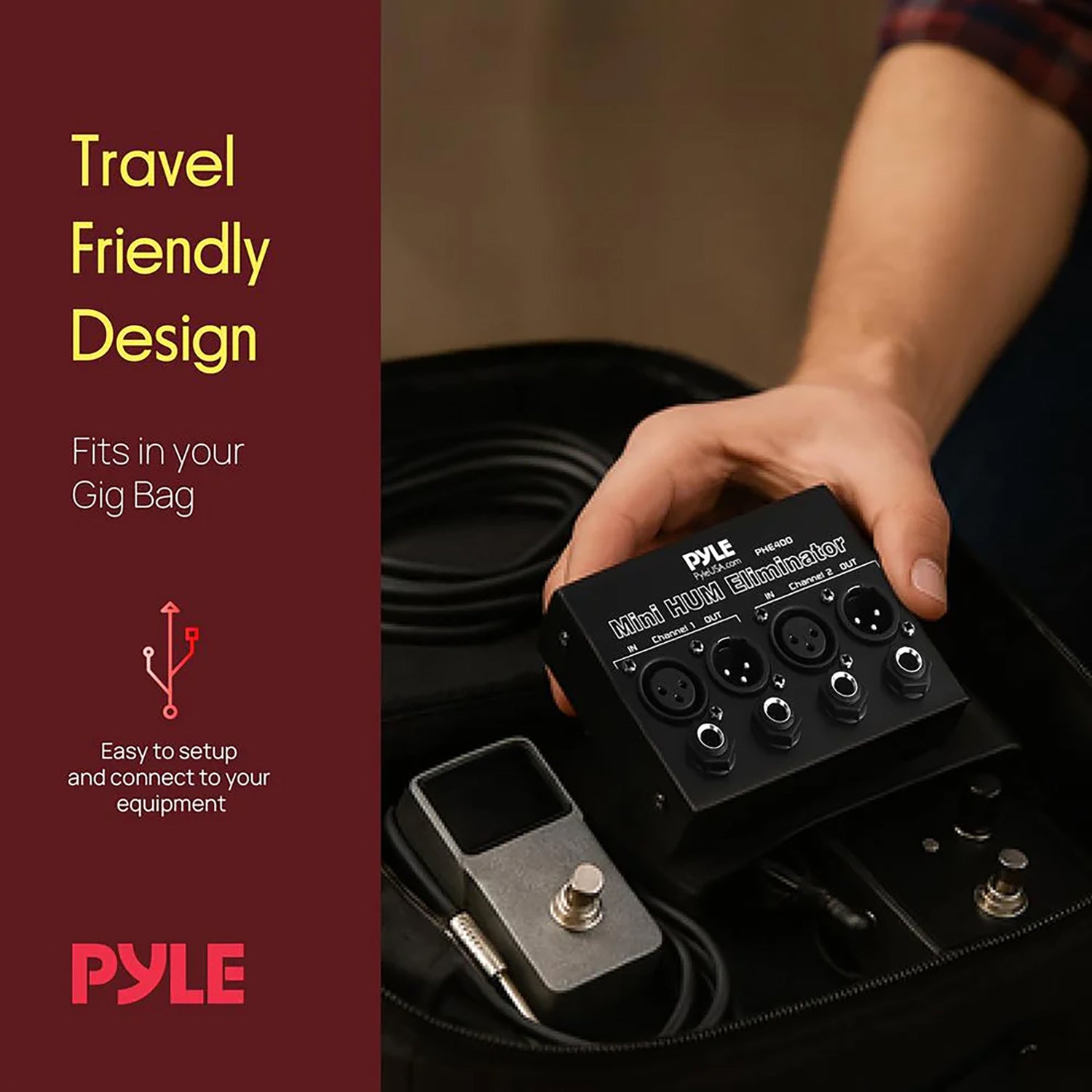 Pyle 2-Channel Mini 60-Hz AC Hum Eliminator Box with XLR and TRS Inputs/Outputs, PHE400