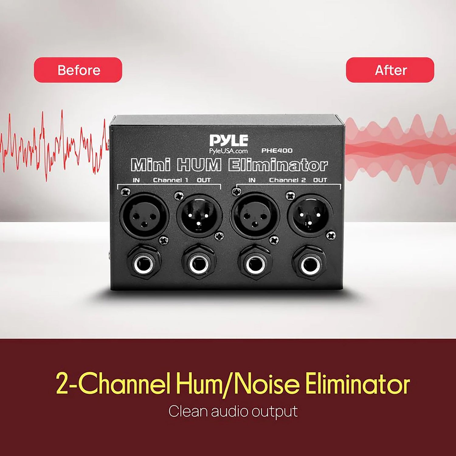 Pyle 2-Channel Mini 60-Hz AC Hum Eliminator Box with XLR and TRS Inputs/Outputs, PHE400