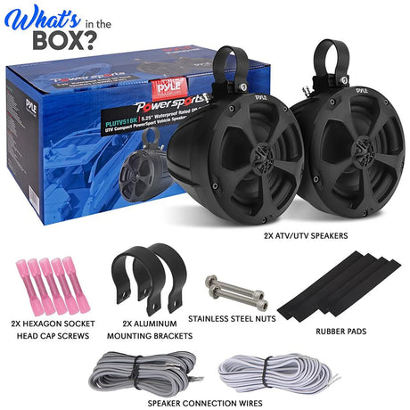 Pyle PLUTV51BK 5.25-In. 2-Way Full-Range Marine/UTV/Powersport Off-Road Speakers, 1000 Watts, 4 Ohms, Waterproof, Universal Brackets, Pair