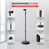 Pyle Universal Microphone Stand with Adjustable Height, Microphone Clip, and Heavy Compact Base, 2 Pack