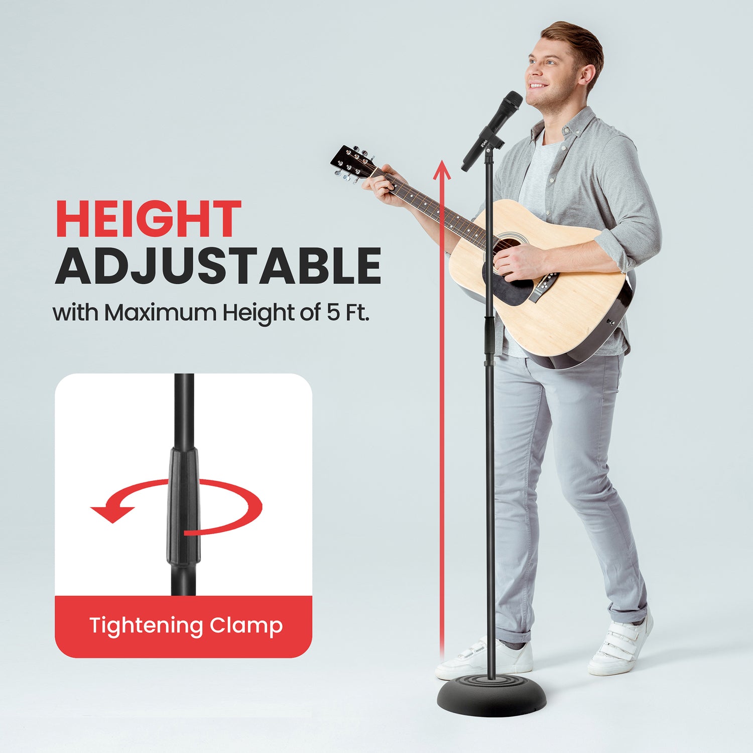 Pyle Universal Microphone Stand with Adjustable Height, Microphone Clip, and Heavy Compact Base, 2 Pack