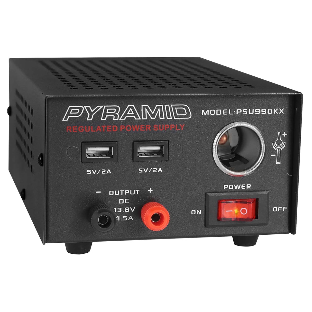 Pyramid Car Audio Hobbyist Desktop Bench Power Supply, AC to DC Power Converter with Dual USB Charging Ports and 12-Volt 4.5-Amp Plug, PSU990KX