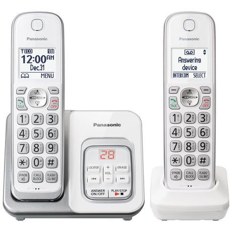 Panasonic Cordless Phone, Call Block & Answering Machine, 2 Handsets - Certified Refurbished
