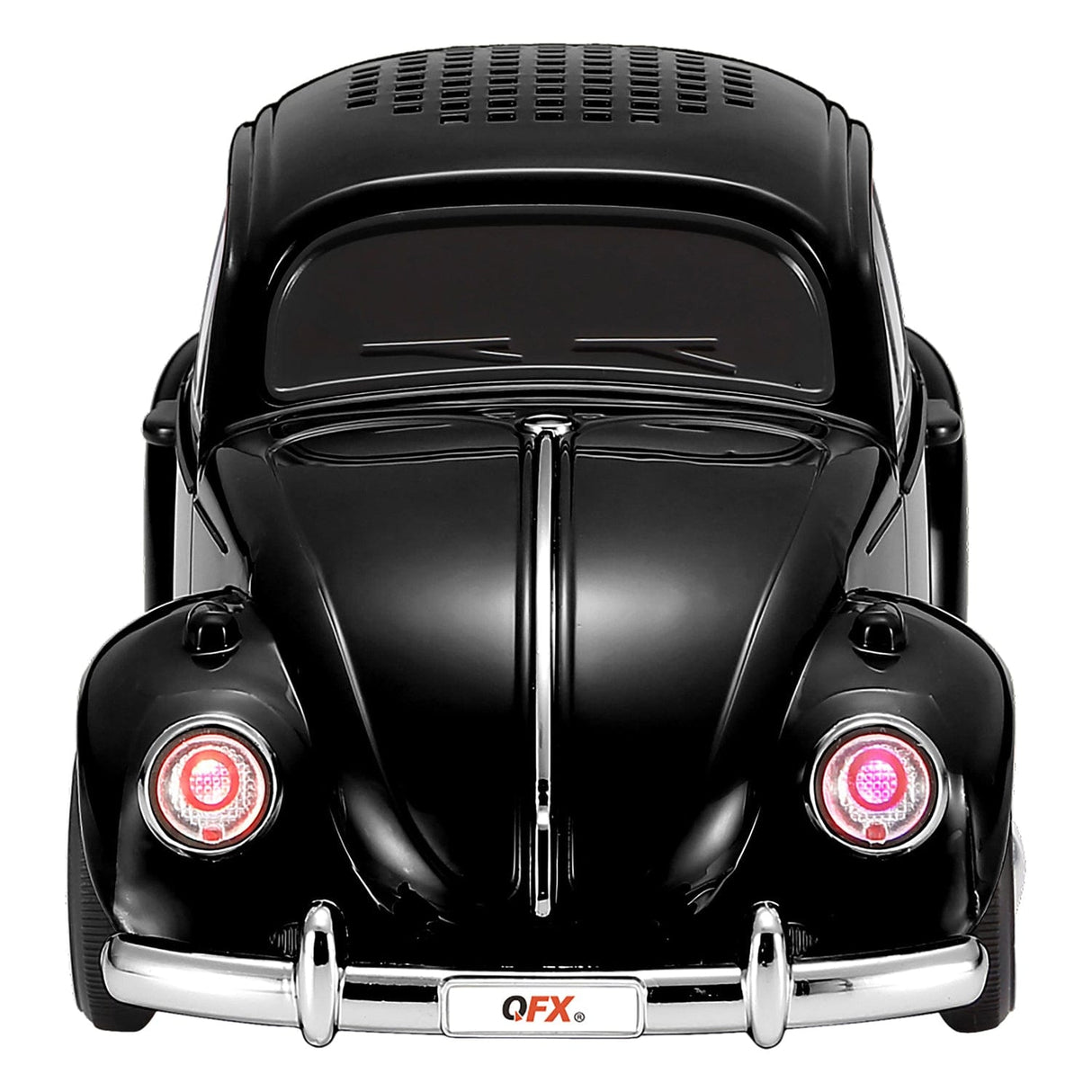 QFX BT-1960 Retro Car Portable Bluetooth Speaker with Speakerphone, True Wireless, FM Radio, and LED Party Lights, Black