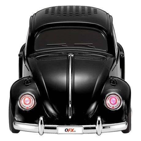 QFX BT-1960 Retro Car Portable Bluetooth Speaker with Speakerphone, True Wireless, FM Radio, and LED Party Lights, Black