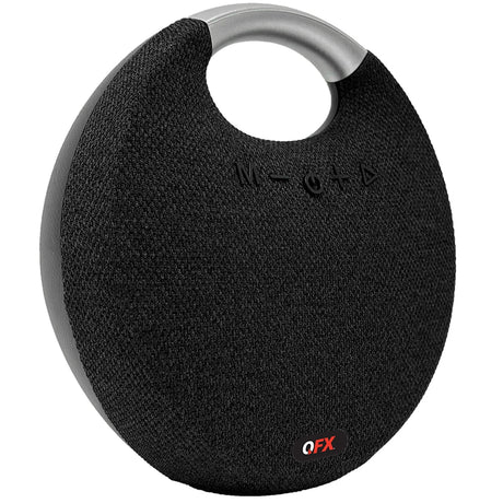 QFX Portable Bluetooth Speaker with Passive Bass Radiator and FM Radio, True Wireless, Black, BT-200