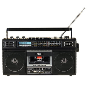 QFX Bluetooth Cassette USB/SD Card/AM/FM/SW1-2 Radio Boom Box with USB Recording and Built-in Microphone, Black, J-230BT