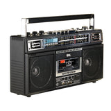 QFX Bluetooth Cassette USB/SD Card/AM/FM/SW1-2 Radio Boom Box with USB Recording and Built-in Microphone, Black, J-230BT