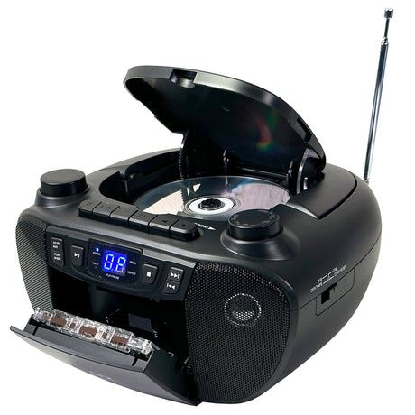 QFX Bluetooth CD/Cassette/Radio/USB Boom Box, Black, J-300BT