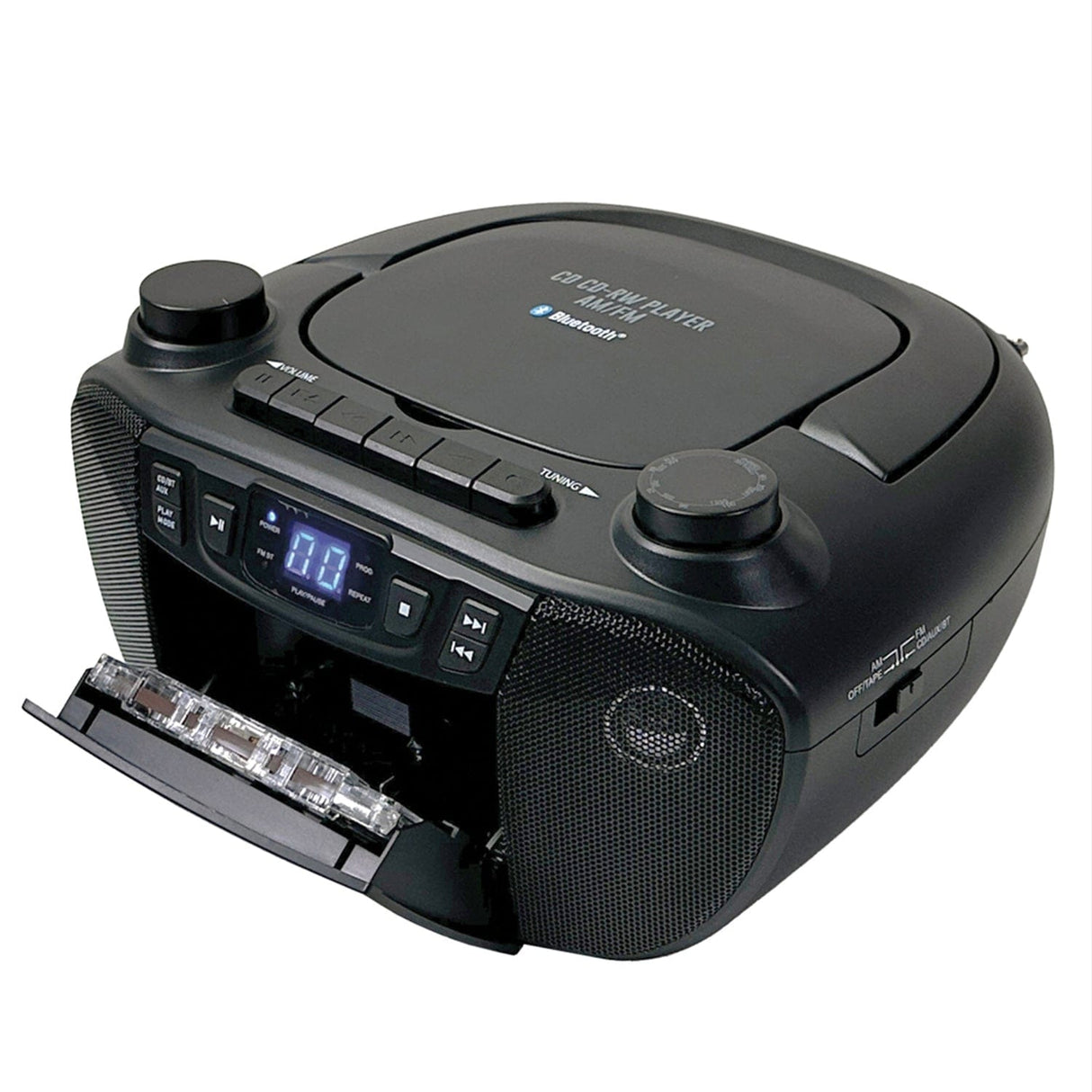 QFX Bluetooth CD/Cassette/Radio/USB Boom Box, Black, J-300BT
