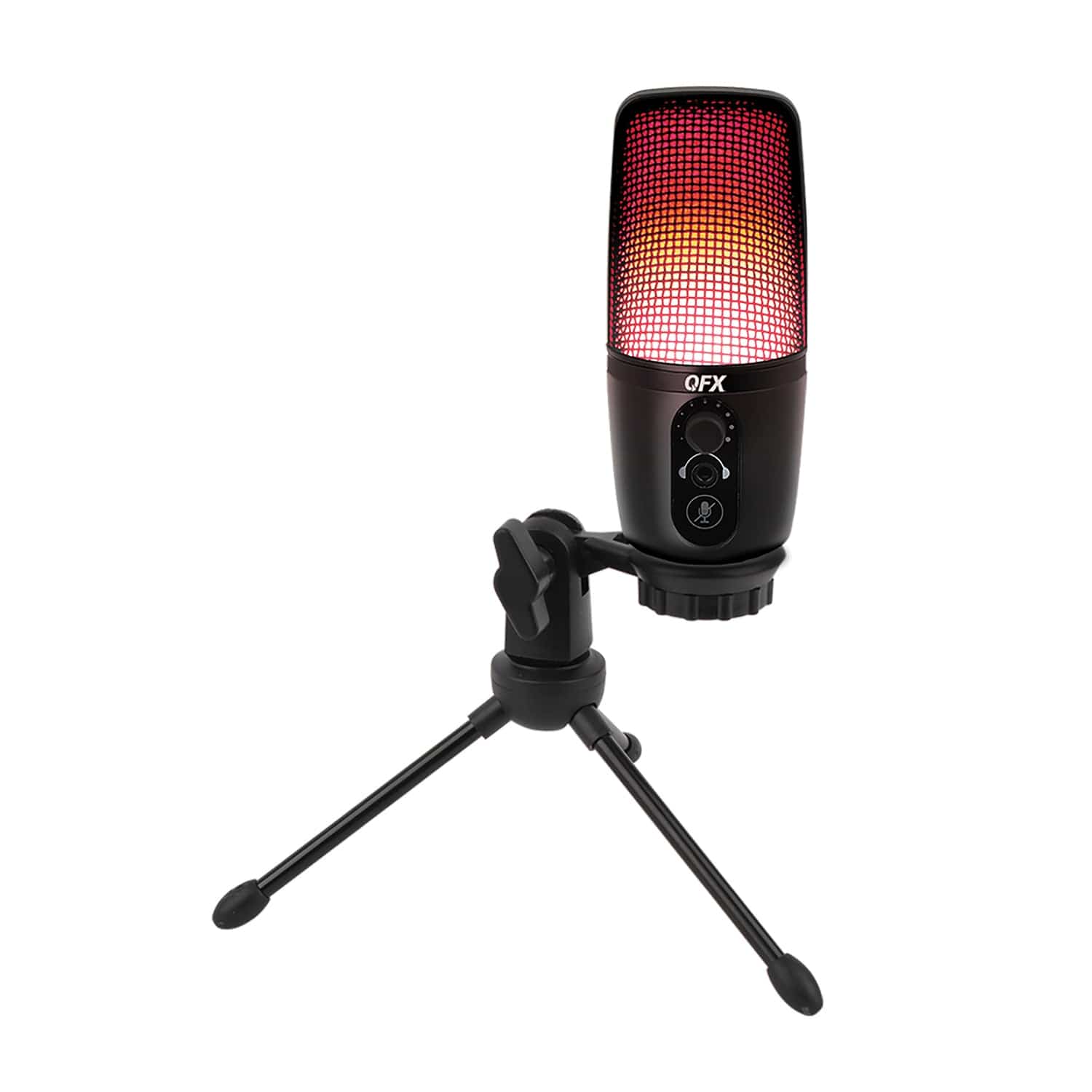 QFX M-192 Ultra-High-Resolution USB Microphone with RGB Studio Lights and Desk Tripod Stand