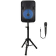 QFX PBX-1206SM 12-In. 21-Watt True Wireless Stereo Bluetooth Rechargeable Speaker with Wired Microphone, Stand, and Remote