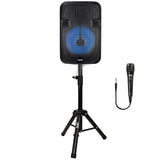 QFX PBX-1206SM 12-In. 21-Watt True Wireless Stereo Bluetooth Rechargeable Speaker with Wired Microphone, Stand, and Remote