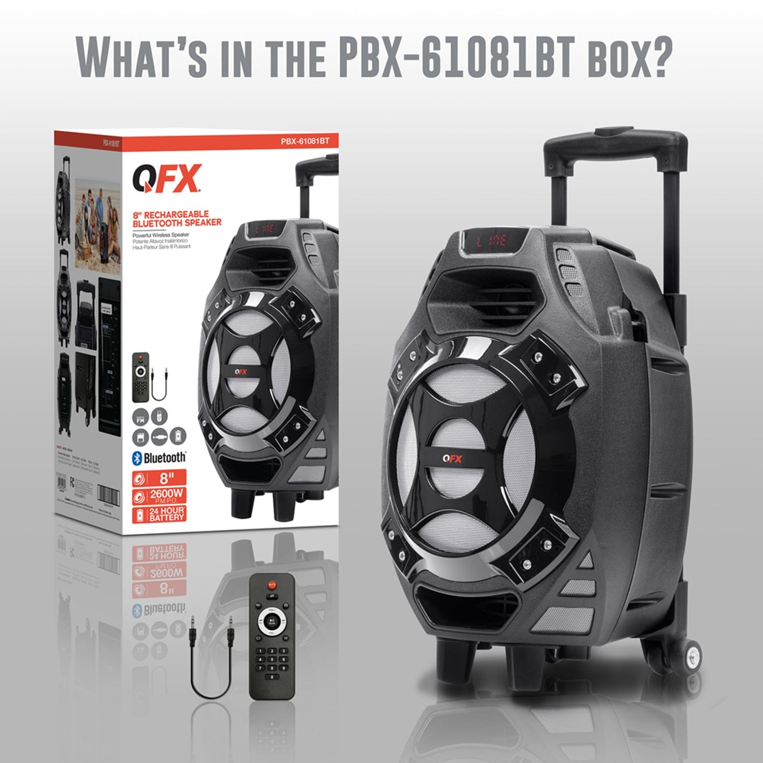 QFX Portable Bluetooth True Wireless Speaker with LEDs and Remote, PBX-61081BT