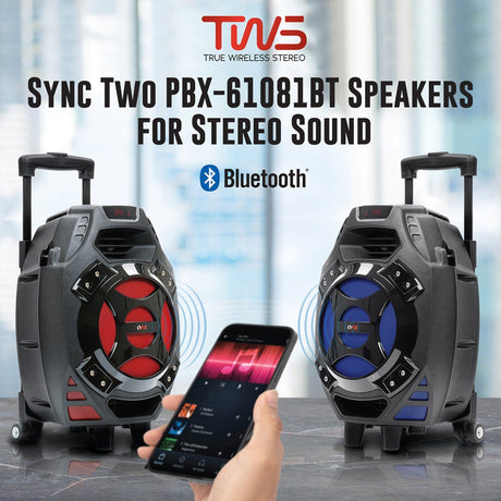 QFX Portable Bluetooth True Wireless Speaker with LEDs and Remote, PBX-61081BT