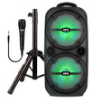 QFX Portable Bluetooth True Wireless Speaker with LEDs, Microphone, and Stand, Black, PBX-8008SM