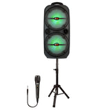 QFX Portable Bluetooth True Wireless Speaker with LEDs, Microphone, and Stand, Black, PBX-8008SM