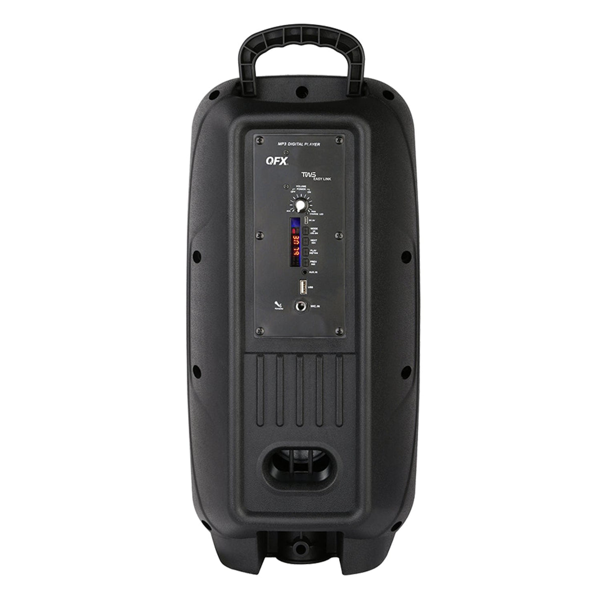 QFX Portable Bluetooth True Wireless Speaker with LEDs, Microphone, and Stand, Black, PBX-8008SM