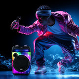 QFX 25-Watt-RMS Portable Bluetooth Rechargeable PBX-806 Party Speaker with 8-In. Woofer, Transparent Motion Lights, TWS/Wired/Wireless Mics, Remote
