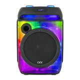 QFX 25-Watt-RMS Portable Bluetooth Rechargeable PBX-806 Party Speaker with 8-In. Woofer, Transparent Motion Lights, TWS/Wired/Wireless Mics, Remote