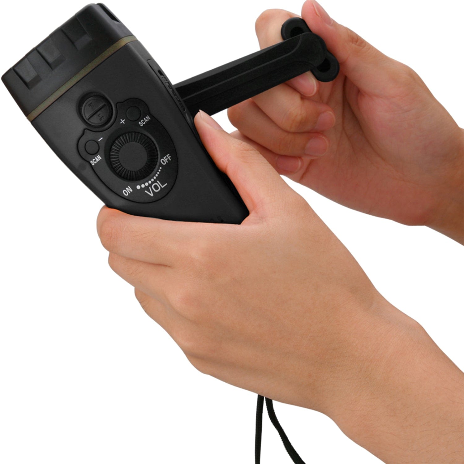 QFX Portable Rechargeable Emergency FM Radio with Built-in LED Flashlight, Black, R-10C