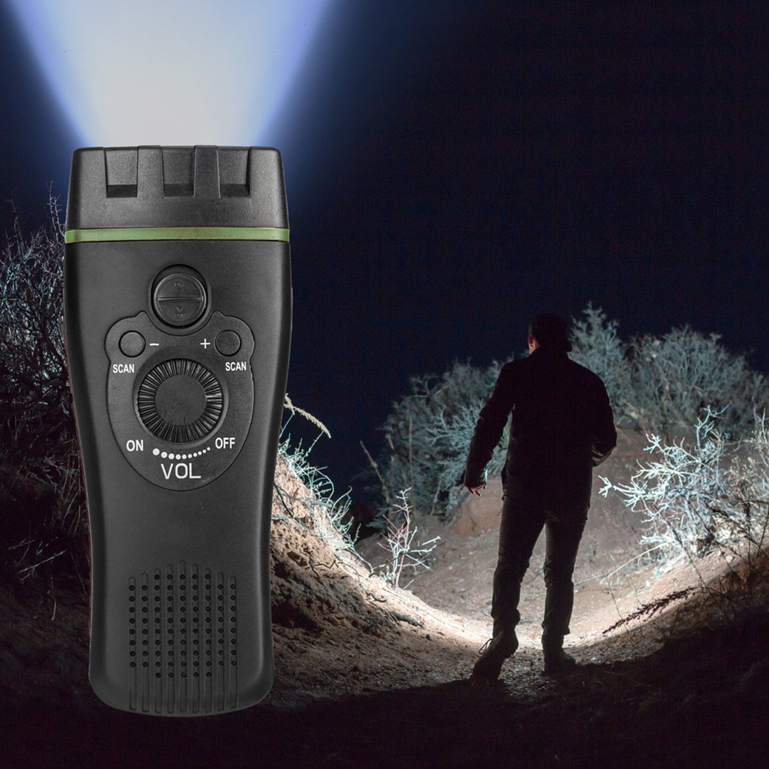 QFX Portable Rechargeable Emergency FM Radio with Built-in LED Flashlight, Black, R-10C
