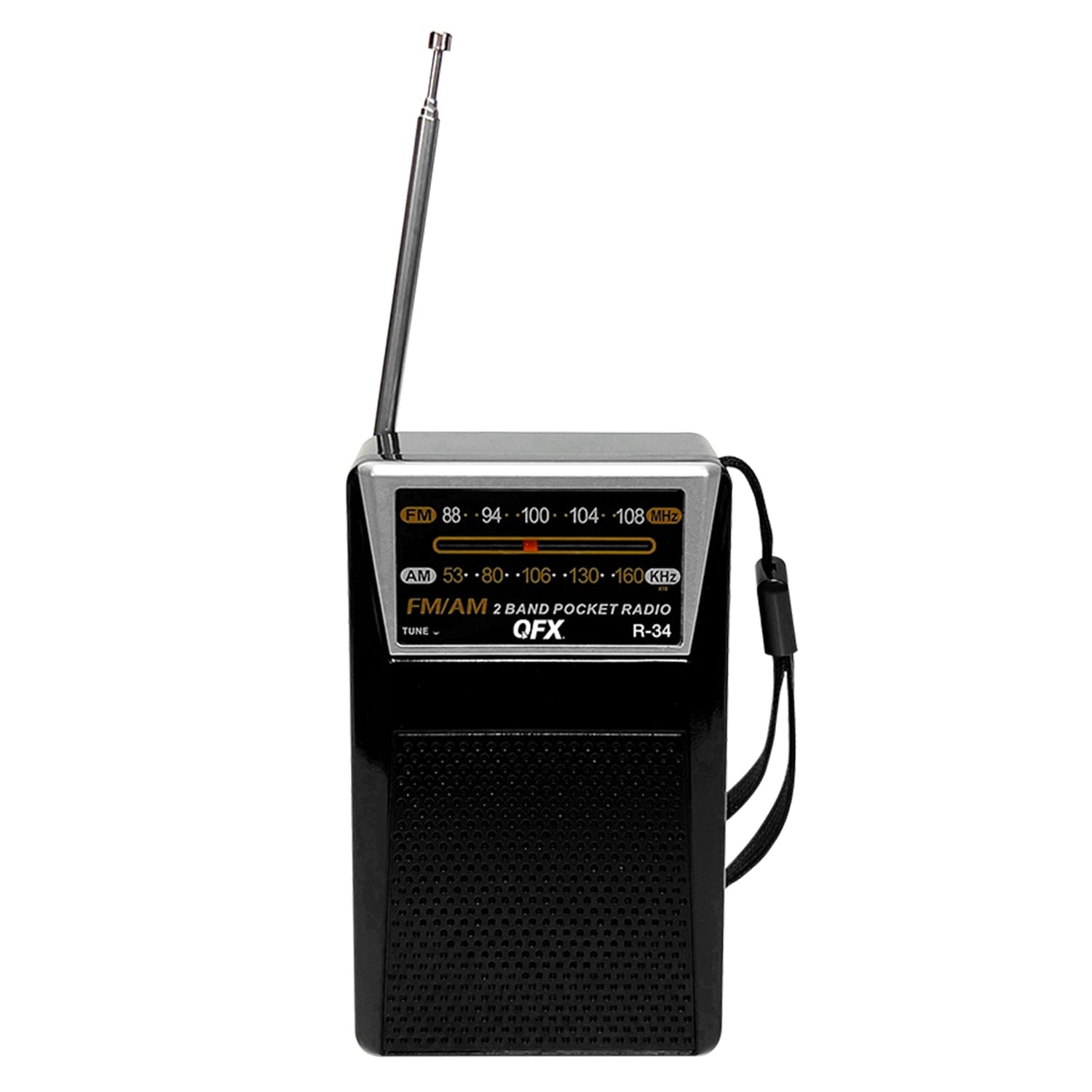 QFX Portable and Rechargeable AM/FM Radio with Headphone Output, Black, R-34