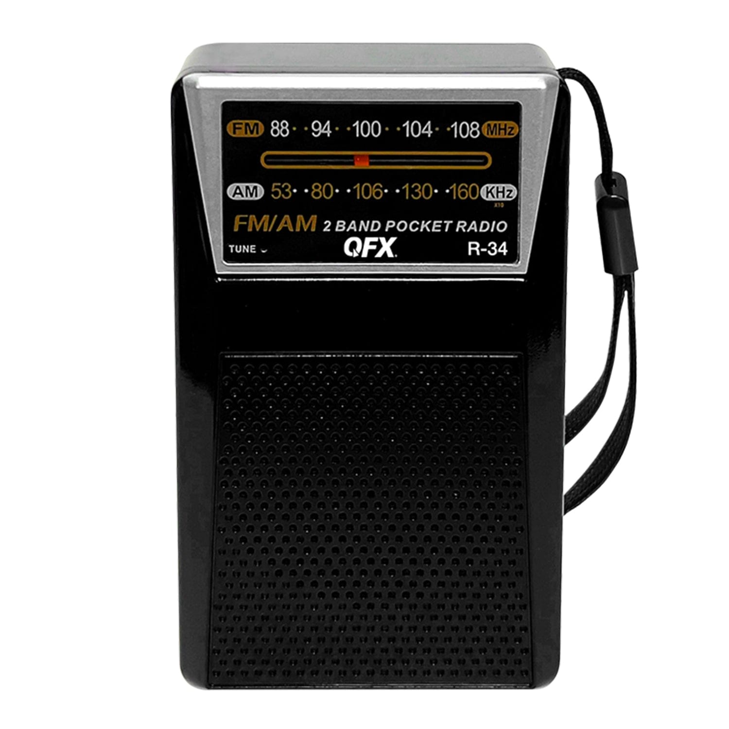 QFX Portable and Rechargeable AM/FM Radio with Headphone Output, Black, R-34