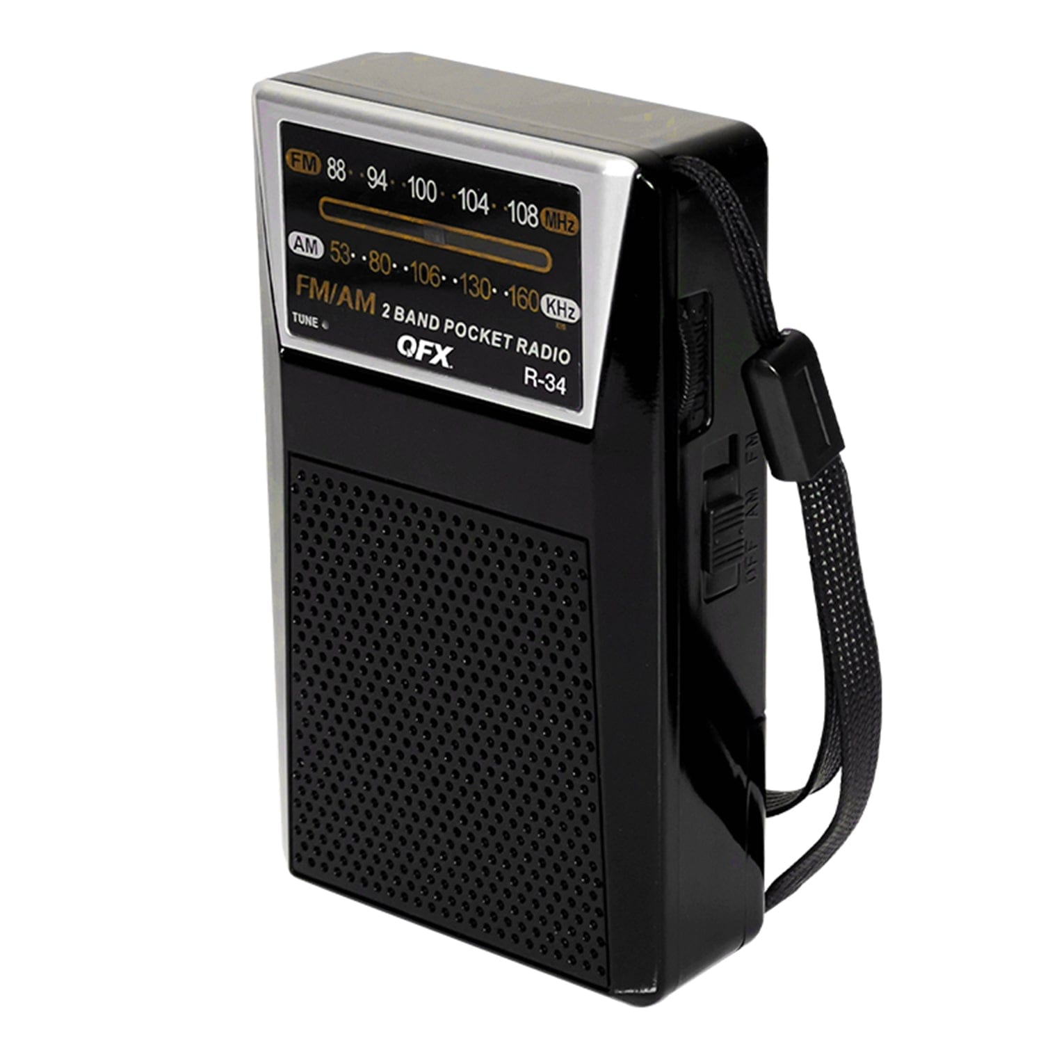 QFX Portable and Rechargeable AM/FM Radio with Headphone Output, Black, R-34