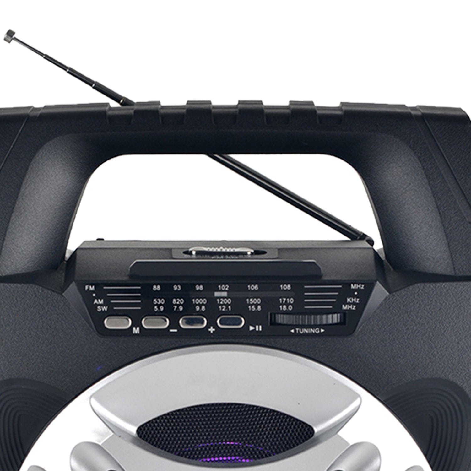 QFX Retro Jukebox-Style Portable AM/FM/Shortwave Radio with Bluetooth, Flashlight, and Solar Panel, Black, R-45