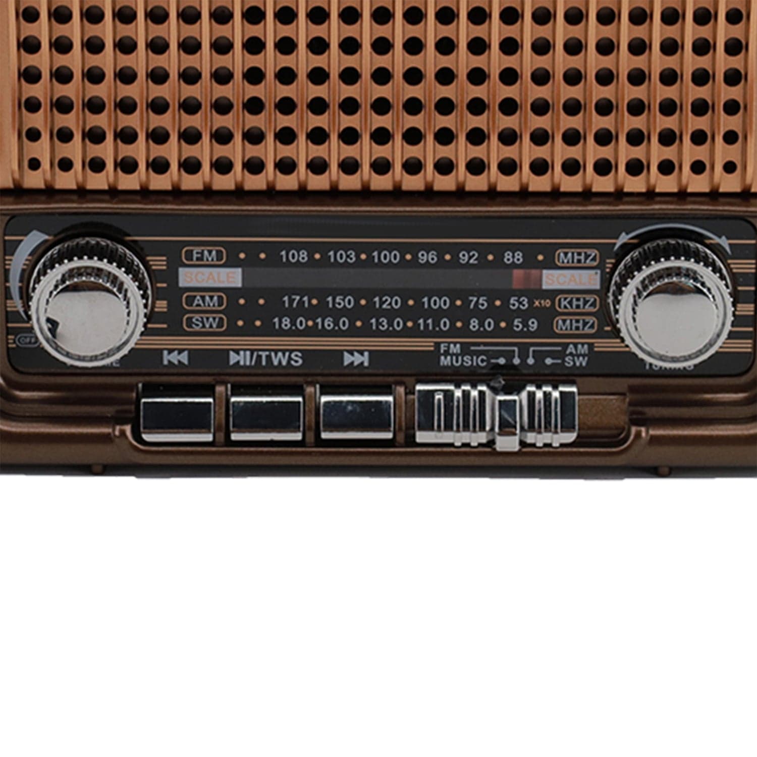 QFX Retro-Style Portable AM/FM/Shortwave Radio with Bluetooth, Solar Panel, and True Wireless, Brown, R-50