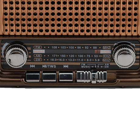 QFX Retro-Style Portable AM/FM/Shortwave Radio with Bluetooth, Solar Panel, and True Wireless, Brown, R-50