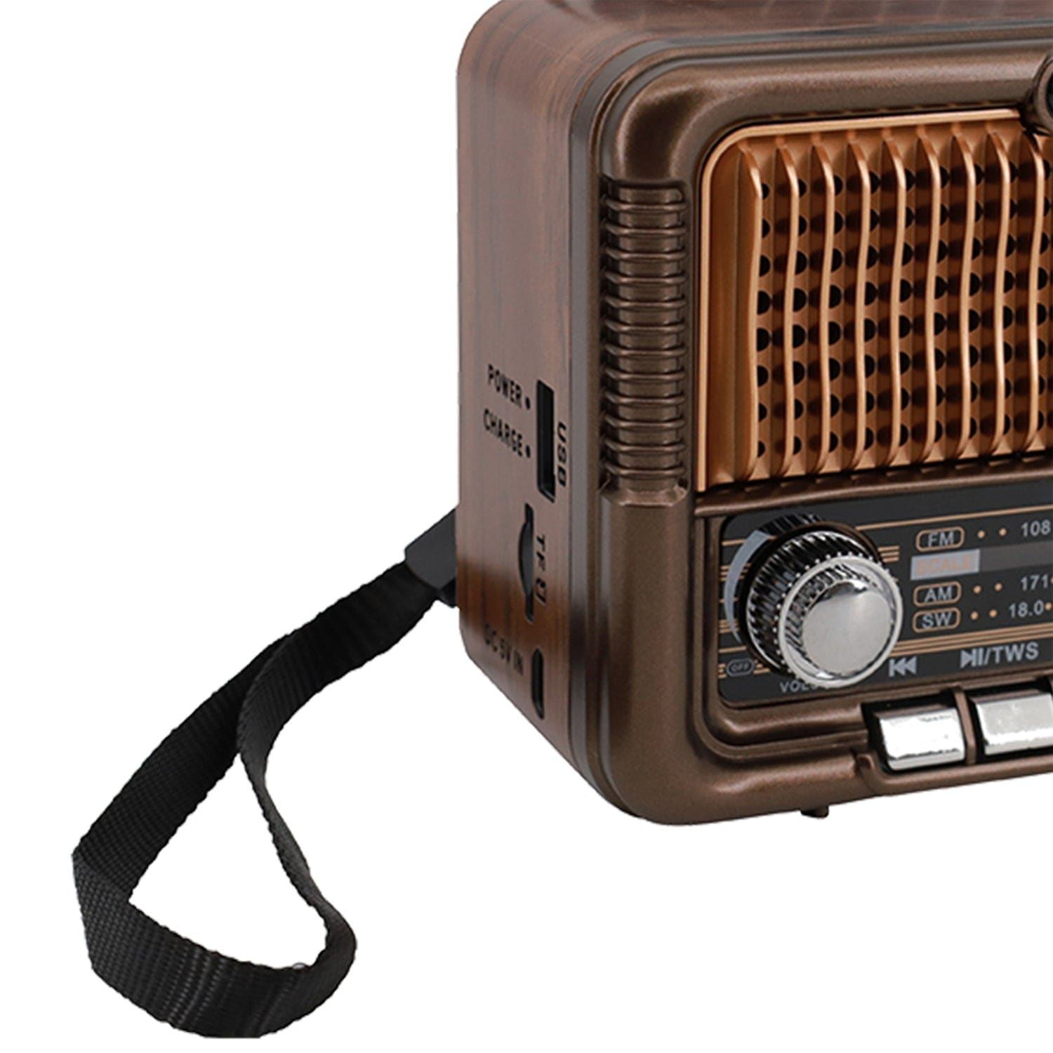 QFX Retro-Style Portable AM/FM/Shortwave Radio with Bluetooth, Solar Panel, and True Wireless, Brown, R-50