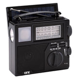 QFX Portable AM/FM/Shortwave Radio with Bluetooth, Flashlight, and Solar Panel, Black, R-52