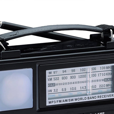 QFX Portable AM/FM/Shortwave Radio with Bluetooth, Flashlight, and Solar Panel, Black, R-52