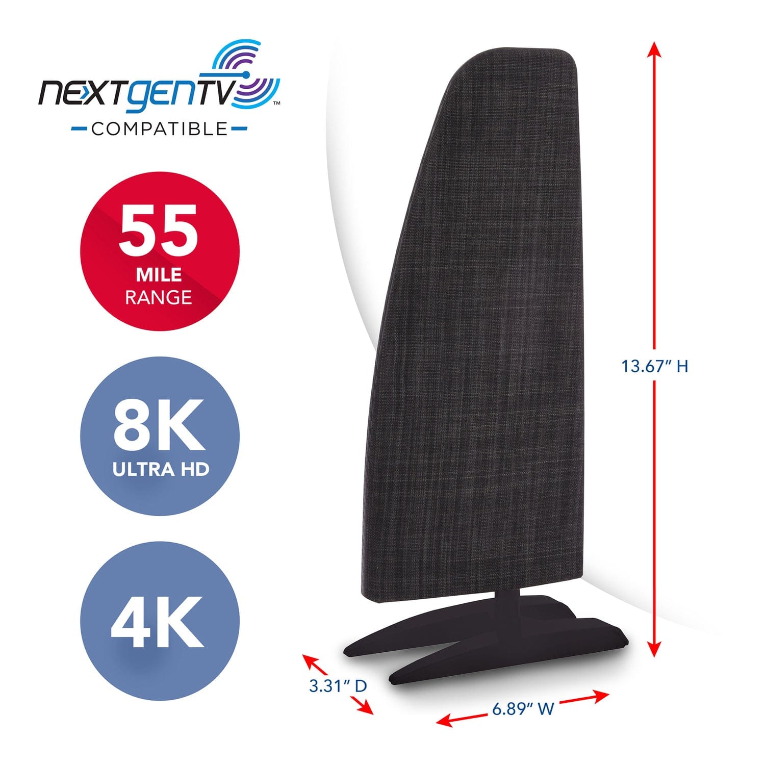 RCA Standing Amplified Indoor HDTV Multi-Directional Antenna with up to 55-Mile Range