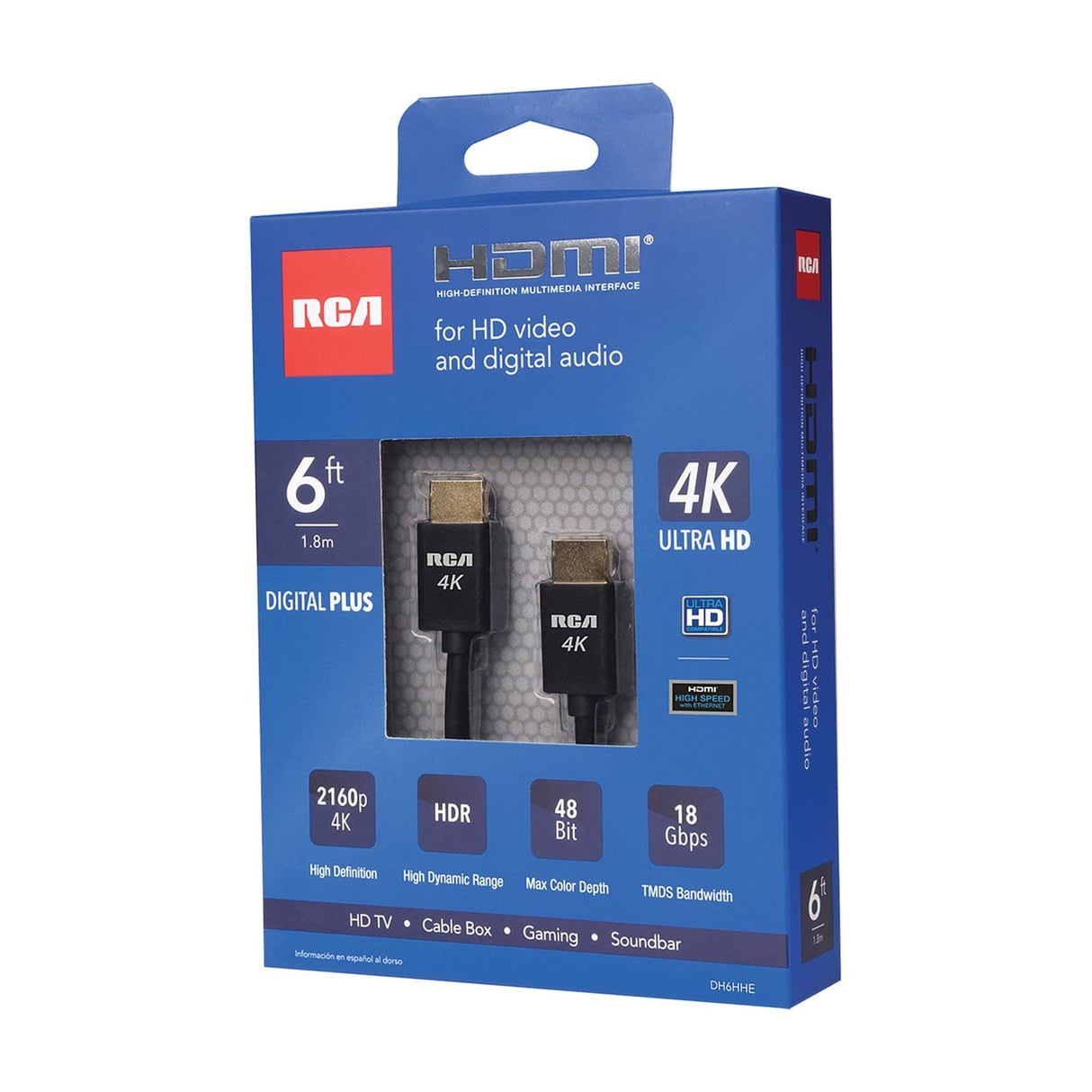 RCA Digital Plus High Speed HDMI Cable with Ethernet, Black, 6 Ft.