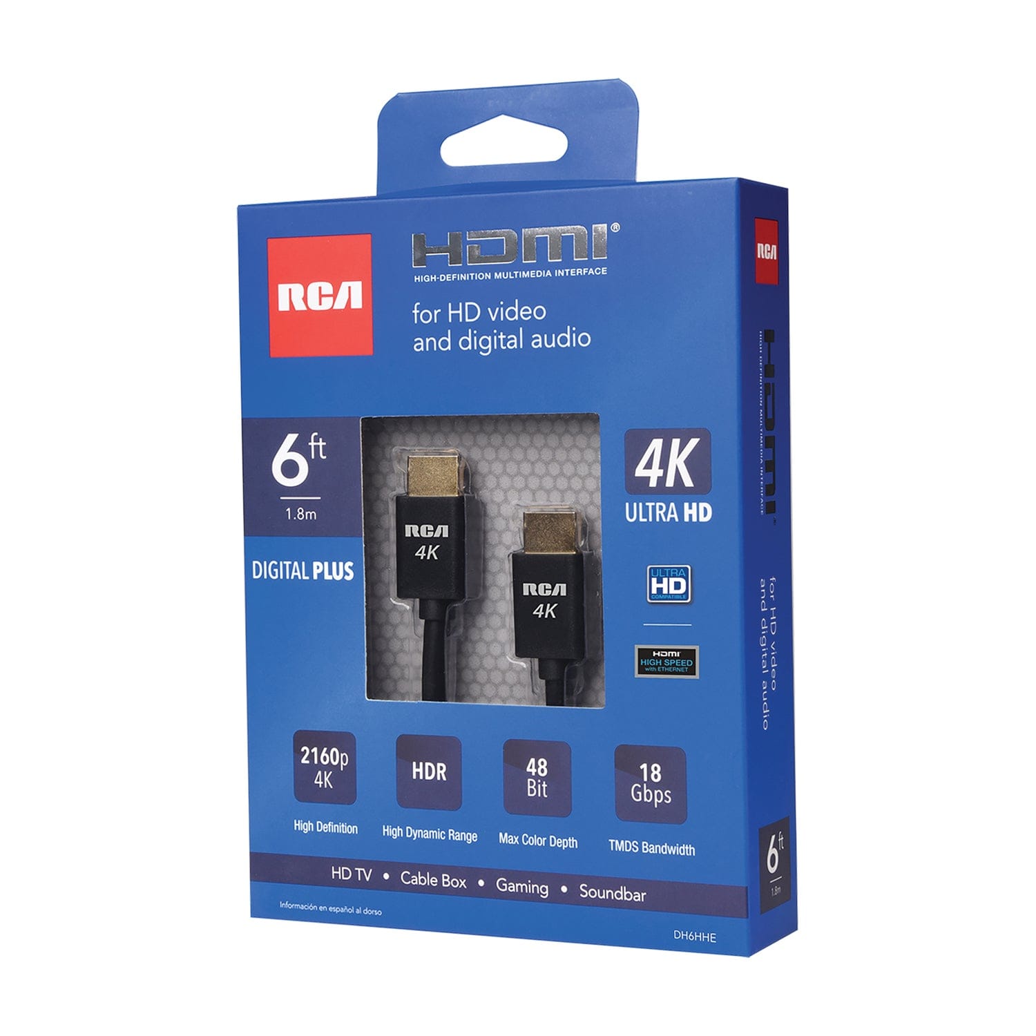 RCA Digital Plus High Speed HDMI Cable with Ethernet, Black, 6 Ft.