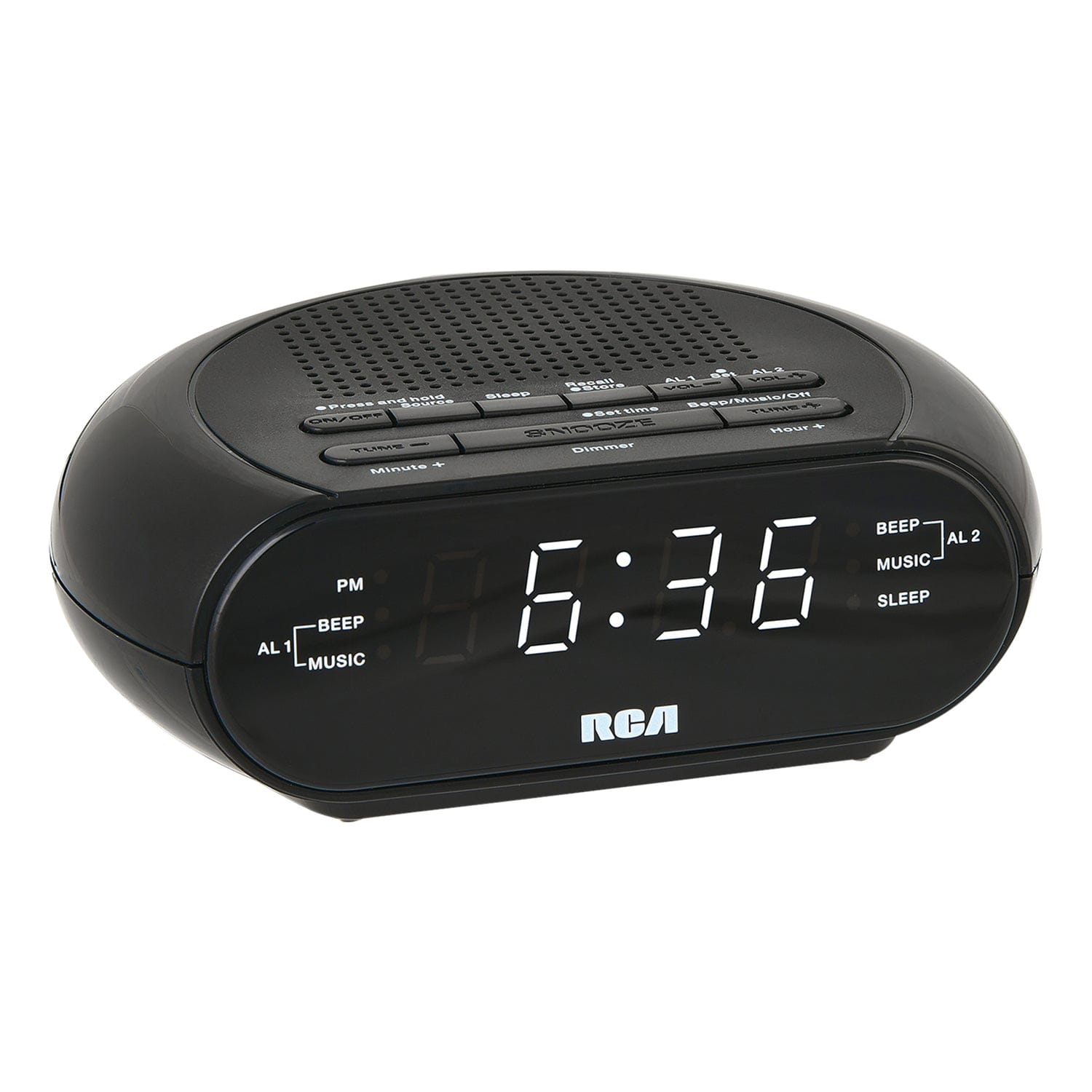 RCA Digital Radio Alarm Clock with Soothing Sounds, Brightness Control, USB Charging Port, and Battery Backup, RCS27