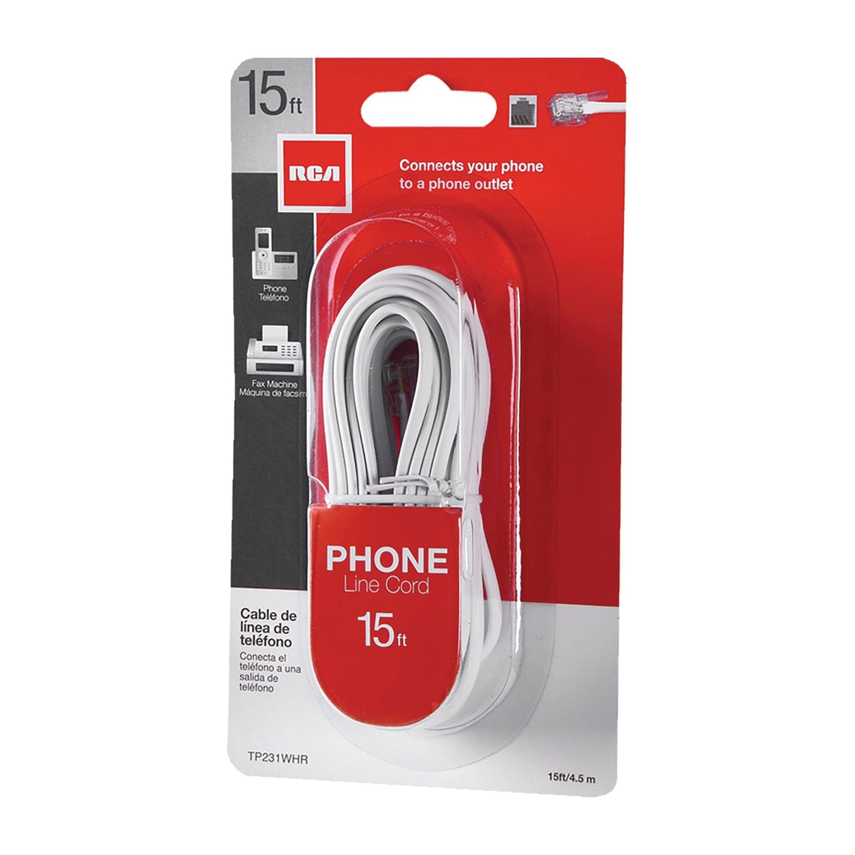 RCA TP231WHR Flat Phone Line Cord, 15 Ft., White