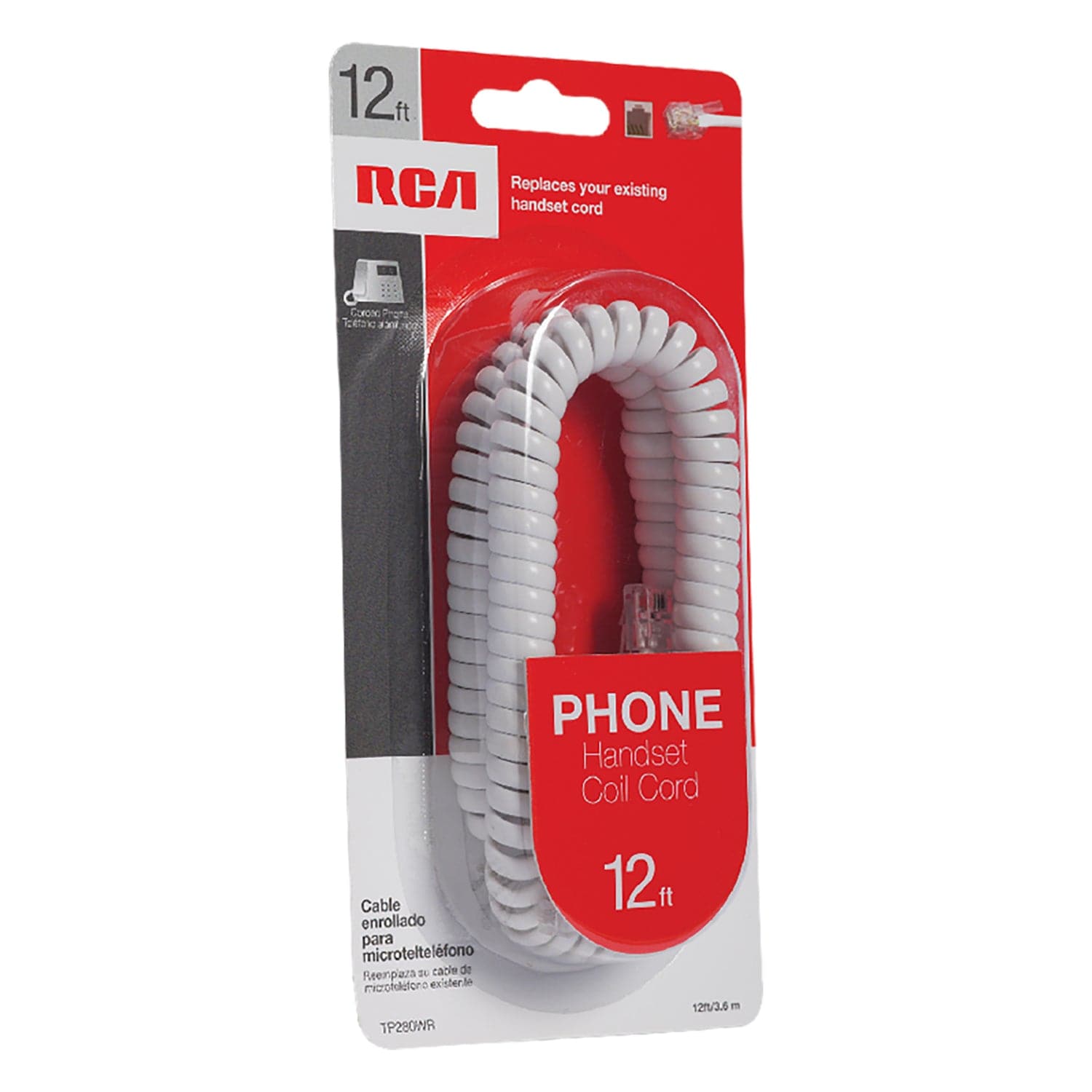 RCA Standard Handset Coil Cord, 12 Ft., White
