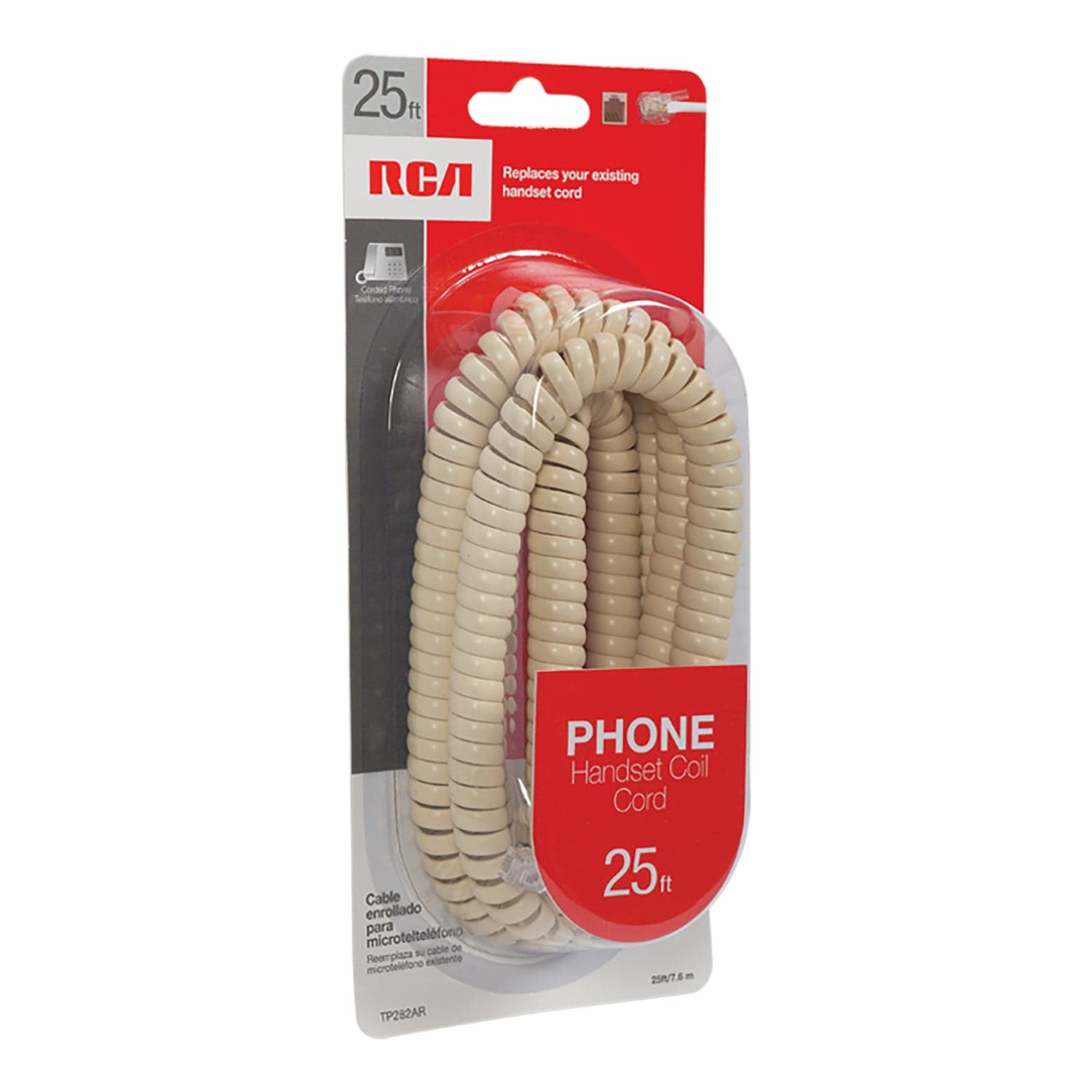 RCA Standard Handset Coil Cord, 25 Ft., Almond