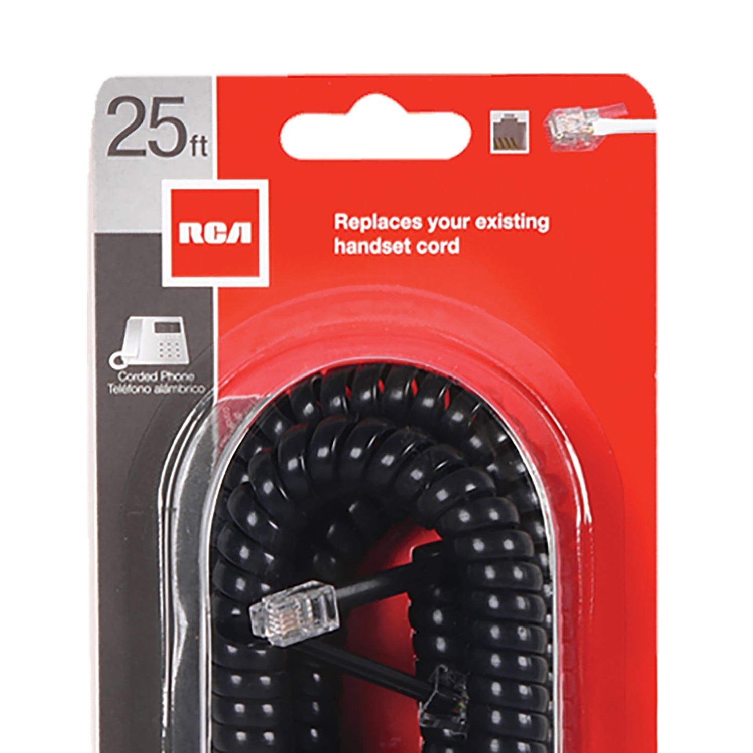 RCA Standard Handset Coil Cord, 25 Ft., Black