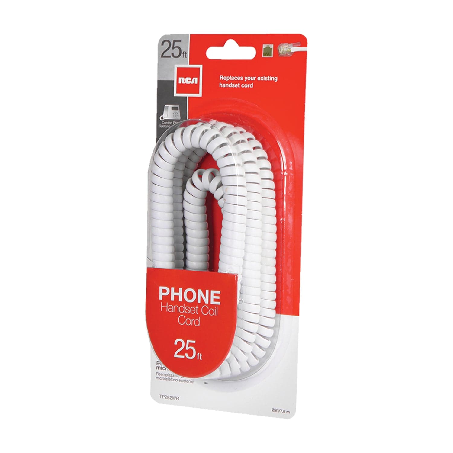 RCA Standard Handset Coil Cord, 25 Ft., White