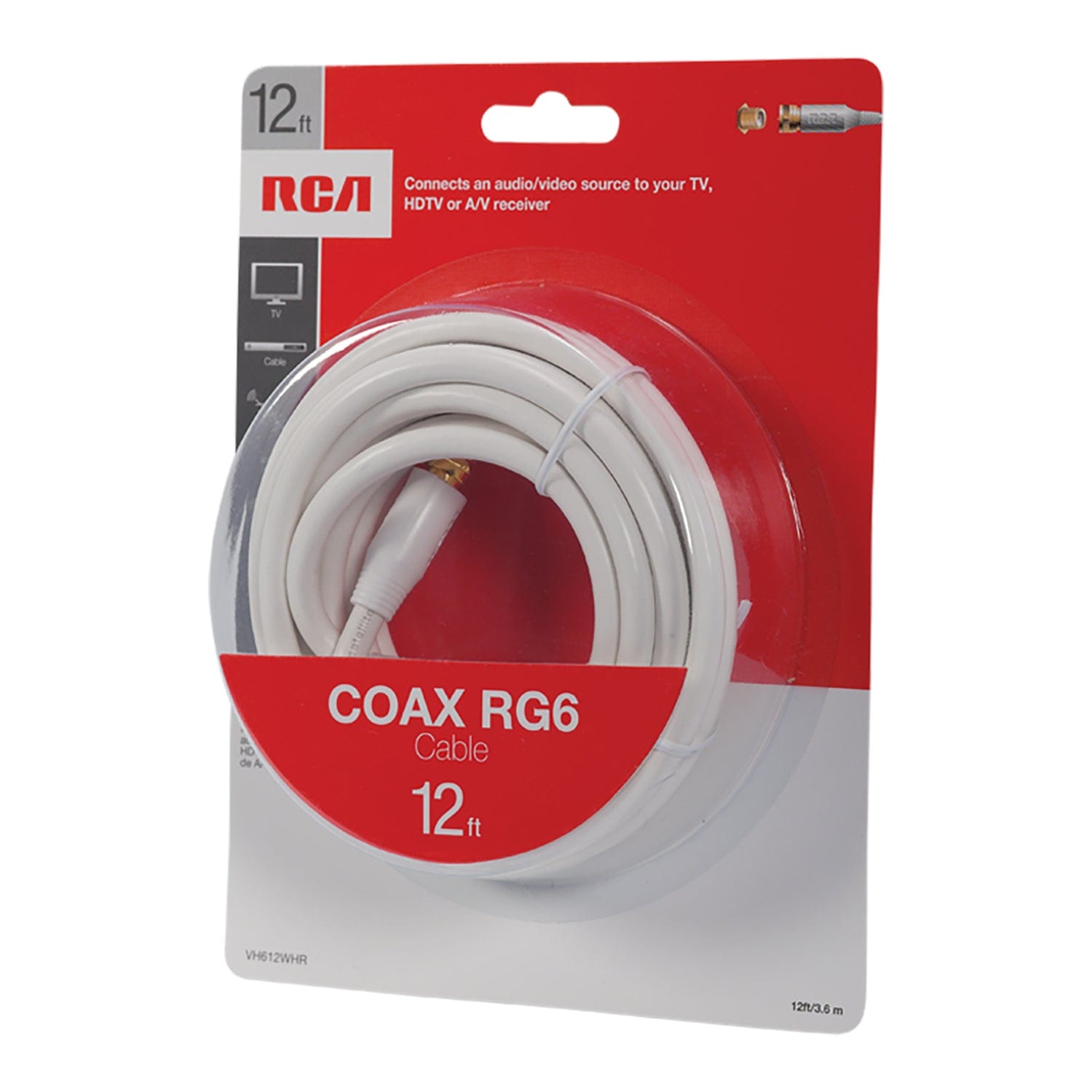 RCA RG6 Coaxial Cable with F-Connectors, 12 Ft., White