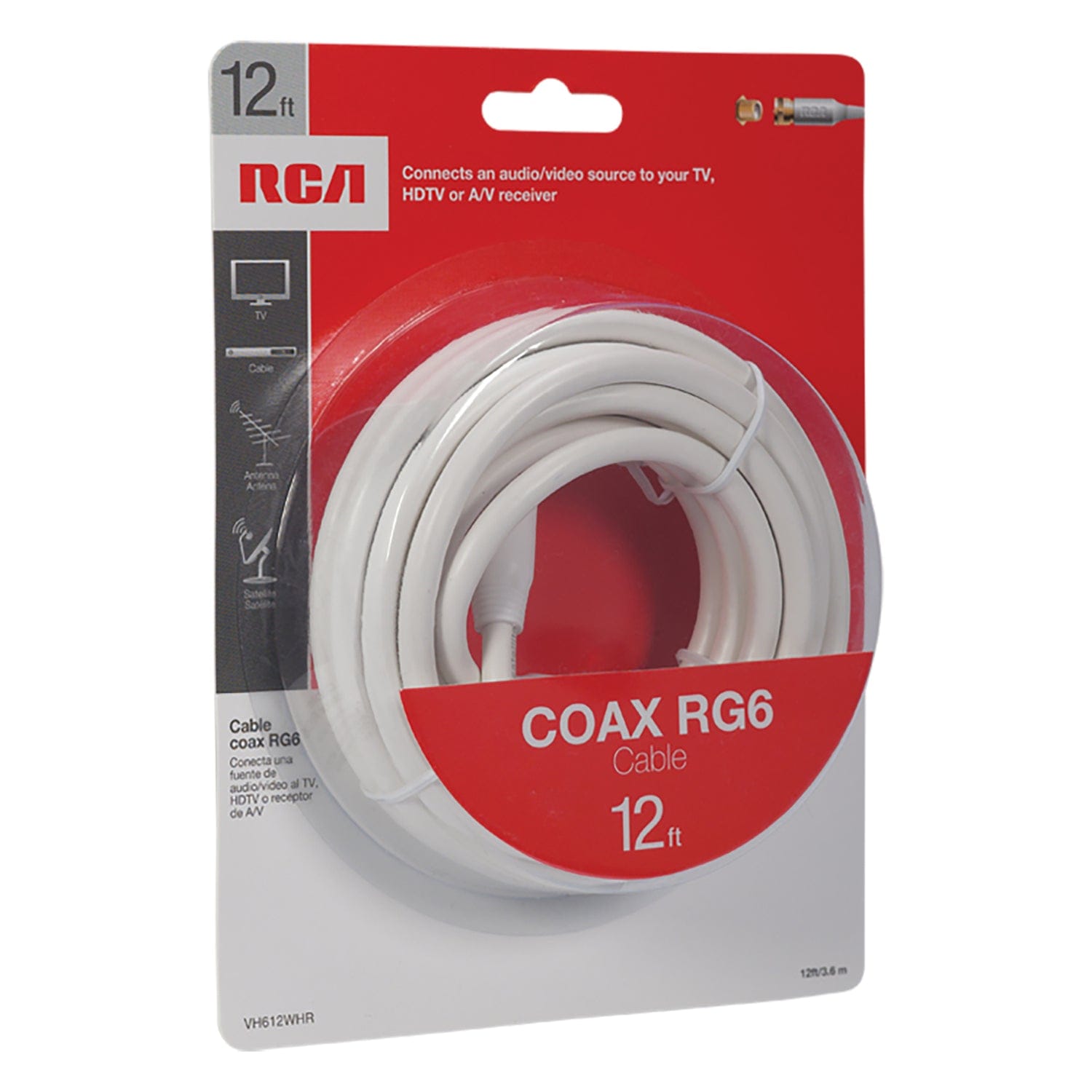 RCA RG6 Coaxial Cable with F-Connectors, 12 Ft., White